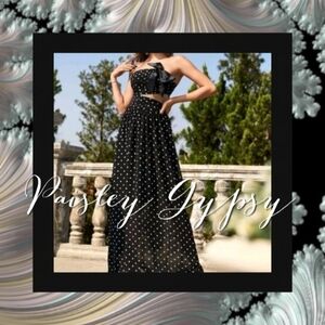 PREMIUM QUALITY BLACK POLKA DOT MAXI SPECIAL EVENT DRESS